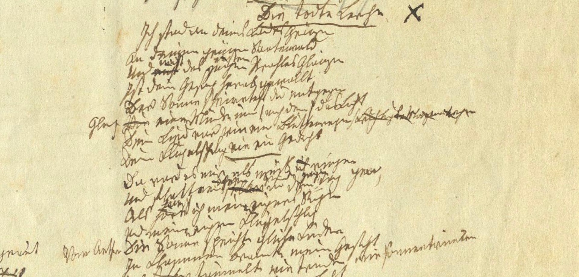 Ausschnitt aus Drostes Handschrift von "Die tote Lerche": Die Schrift ist klein und sehr unübersichtlich.