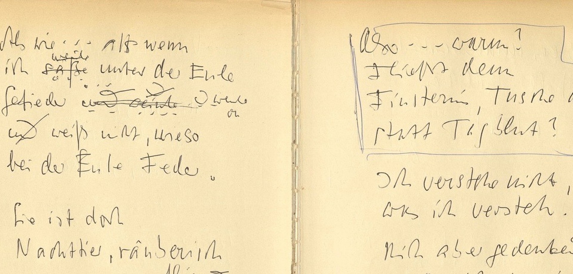 Doppelseite aus Meisters Arbeitsbuch mit Notizen zu "Als wie..."